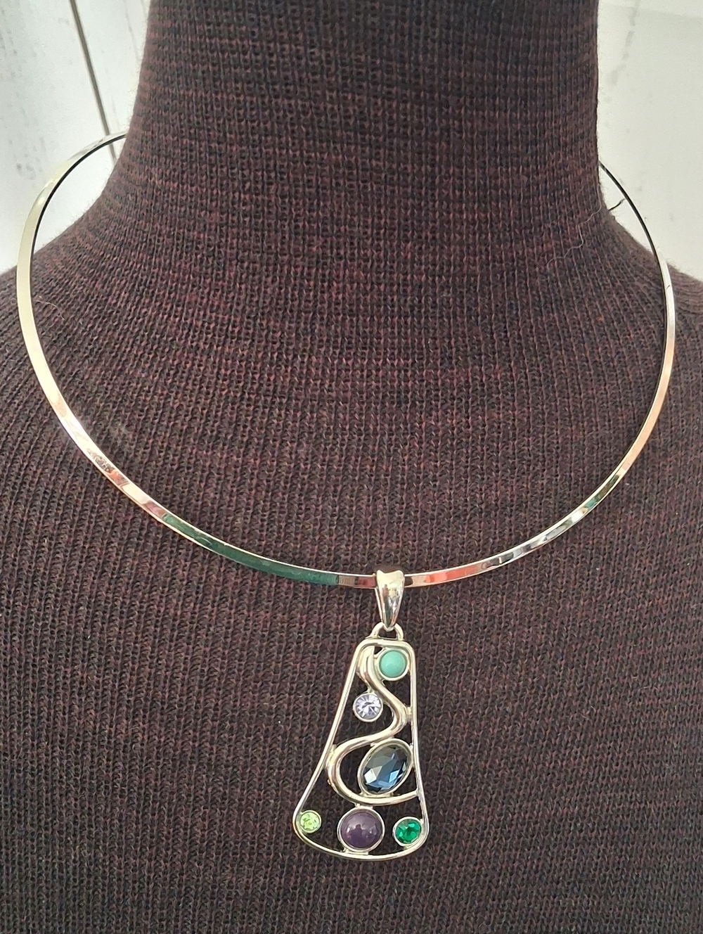 Lia Sophia Silvertone Collar Multi-Stone Pendant Choker Necklace